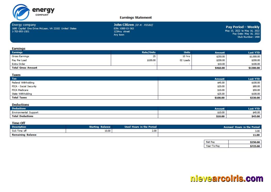 Energy company editable payroll